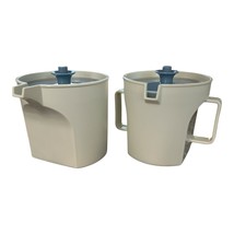Vintage Tupperware Creamer &amp; Sugar Set – Beige with Blue Press Lids – Ma... - $26.00