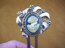 (chs22-2) Girl daughter young lady flowers blue CAMEO hairpin stick acce... - $28.97