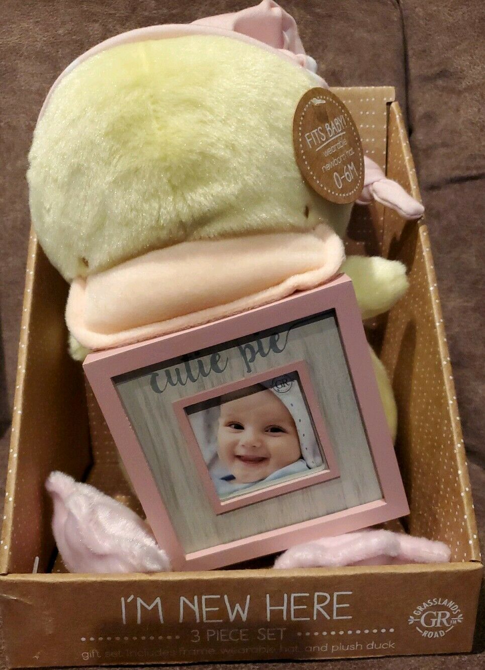 Grasslands Road - Newborn 3 pc set 10.5" Plush Yellow Duck Hat & Cutie Pie Frame - $7.84