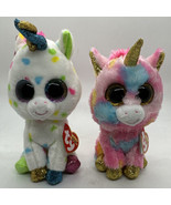 Ty Beanie Boos Lot of 2 Unicorns 6&quot; HARMONIE &amp; FANTASIA Unicorn Plush - $24.74