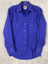 Ely Cattleman Shirt Mens Blue Pearl Snap Cowboy Rodeo Rockabilly 15/32 - $17.99