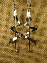 Earrings Pierced 3.75&quot; Dangles Handmade Zig Zag Modern Shiny Cut Metal - £10.01 GBP