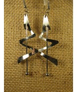 Earrings Pierced 3.75&quot; Dangles Handmade Zig Zag Modern Shiny Cut Metal - £10.00 GBP