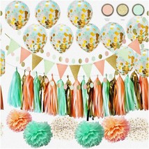 Mint Peach Gold Wild One Party Kit: Polka Dot Pom Poms, Confetti Balloons, Perfe - $59.39