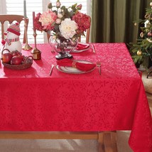 Christmas Rectangle Tablecloths 60 x 84 Inch Holly Berry Jacquard Stain ... - £30.07 GBP