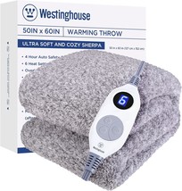 Throw-Size Soft Plush Sherpa Heated Blanket With 6 Heating, Machine Washable. - $64.96