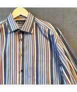 St. Croix Men’s Large Tall Shirt Made in Italy Brown Grey Stripes 100% C... - $704.41 MXN
