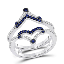 Round Cut Blue Sapphire &amp; Diamond  Womens Enhancer Wrap Ring 14K White Gold Over - £101.41 GBP