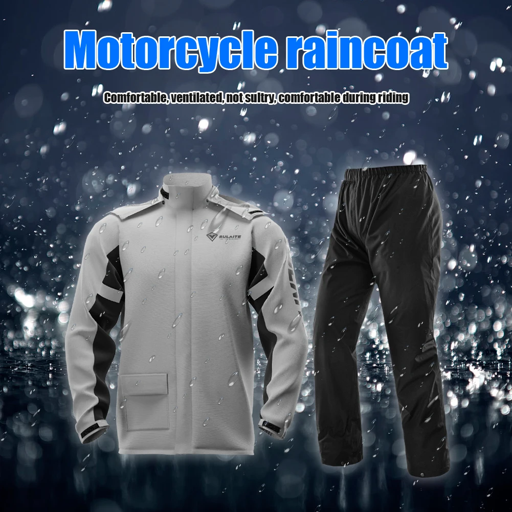 Sulaite Man Reflective Motorcycle Rain Suit Waterproof Rain Jacket + Pants With - £26.17 GBP+