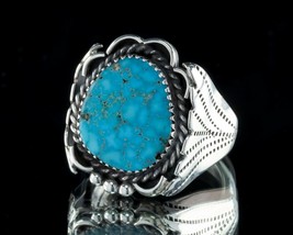 Joe Tso Hand Cut Blue Turquoise Ring Set In Sterling Silver Size 11.50 - £155.25 GBP