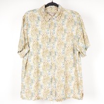 Margaritaville Hawaiian Shirt Mens L Cream Green Blue Brown Silk Linen Button Up - £15.46 GBP