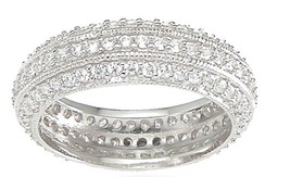 2 Ct Diamond 14K White Gold Plated Triple Row Pave Eternity Ring Band - £59.09 GBP