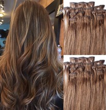 18&quot;,20&quot;,22&quot;,24&quot; 100% REMY Human Hair Extensions 7Pc Clip in #6 Medium Chestnut - £62.29 GBP+