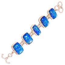 Blue Dichroic Glass Cabochon Rectangle Gemstone 925 Silver Handmade Bracelet - £21.57 GBP