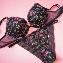 Victoria&#39;s Secret 34D,36D,36DD,36DDD,38DD Bra Set Panty Black Floral Embroidered - £62.31 GBP