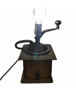 Vtg LAMP Antique Wood Coffee Bean Burr Grinder Mill Manual Cast Iron Han... - $2,757.68 MXN