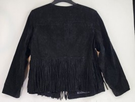 C Wonder Jacket Womens 20W Black Suede Leather Fringed Western Cowgirl Vintage - £55.38 GBP