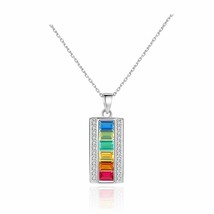 925 Sterling Silver Rainbow Emerald Cut Multi-stones Pendant Pride Necklace - £104.10 GBP