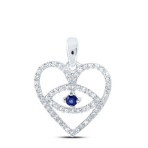 10kt White Gold Womens Round Blue Sapphire Diamond Eye Heart Pendant 1/3 Cttw - £223.54 GBP