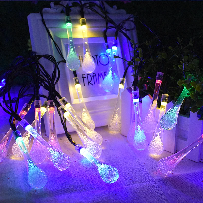 Solar Powered 30 LEDS  Water Drop Light String Garden waterproof Christmas Party - £157.25 GBP
