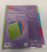 Staples Large Tabs Write &amp; Erase Paper Dividers 5-Tab Multicolor 486272 - £6.15 GBP