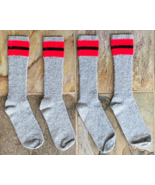 2 Pairs, Vintage Wool Blend Knit Striped Hiking Mountain Boot Socks Mens L - $68.45 CAD