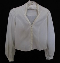 Vintage 70s Jessica&#39;s Gunnies Ivory Blouse XXS Pearl Trim Buttons Lace Ribbon 5 - £23.97 GBP