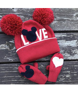 NWT Baby Gap 2 pc Disney Mickey Mouse PomPom HAT &amp; MITTEN SET  S/M 3T-5T - $250.13 MXN