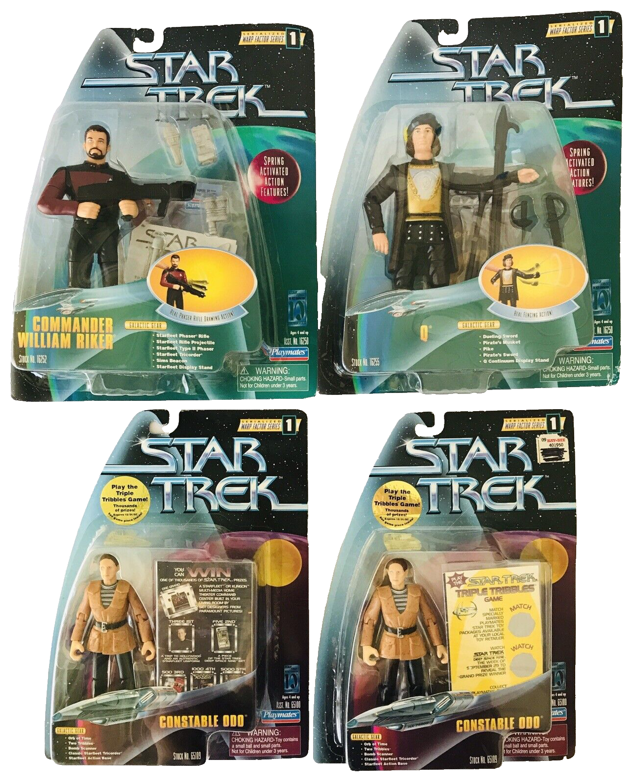 Primary image for 4 Star Trek Action Figures Warp Factor 1 Riker & Q Combat Action Odo (2x) NIP