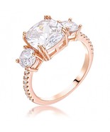 Rose Gold Plated Brass Cushion-Cut Cubic Zirconia 3-Stone Engagement Ring - $37.87 CAD