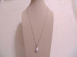 Aqua 22&quot; Silver Tone White Quartz Pendant Necklace B472 - £7.58 GBP