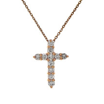 0.90 Carat Round Diamond Cross on 16&quot; Cable Chain 14K Rose Gold - $741.51