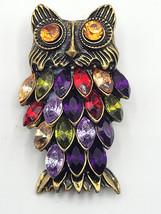 Owl  Bird Vintage RMN Signed Purple Rhinestone Antique Gold-Tone Pin Brooch - $21.99