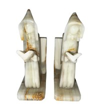 Pair of Vintage Alabaster Oynx Marble Religious Priest Monk Bookends  10&quot; - £23.37 GBP