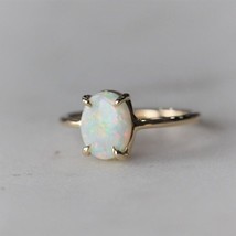 3.75 CT Véritable Blanc Opale Gemstone Ring 14k Bague Plaqué or Rose pour Elle / - £139.20 GBP