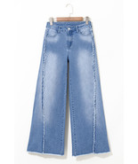 Beau Blue Vintage Stitching Raw Hem Flared Jeans - $649.90 MXN