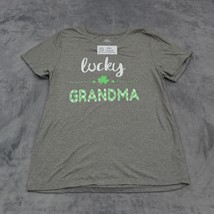 St Patricks Day Womens S Gray Knit Lucky Grandma Short Sleeve Crew Neck Tee - £17.89 GBP