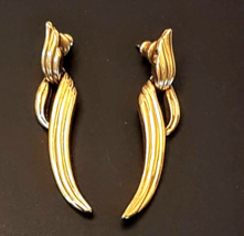 Crown Trifari Gold Plated Dangle Earrings 1.75 inch VTG Alfred Philippe Era - £17.35 GBP