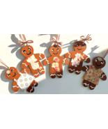 Unique Lot of 5 Wood Gingerbread Men Gals Christmas Tree Ornaments Handm... - $9.75