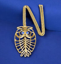 Vintage Napier Openwork Owl Necklace 1970s Large 12KGE Statement Pendant... - $611.26