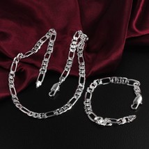 925 Color Silver Color necklace bracelet Jewelry set Classic woman Men 6mm 8mm G - £18.86 GBP
