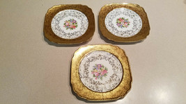 Set Of (3) Three Royal China Floral 22K Warranted Gold Filigree Dessert Plates - £23.62 GBP