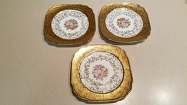 SET OF (3) THREE ROYAL CHINA FLORAL 22K WARRANTED GOLD FILIGREE DESSERT ... - £23.75 GBP