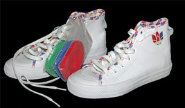 Adidas Nizza Hi Rainbow Trefoil &amp; Lining White Leather Shoes 4 Sets Lace Men&#39;s - £71.13 GBP