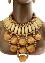 Beige Caramel Bib Chunky Oversized African Ethnic Style  Necklace Earrings Set - £60.71 GBP