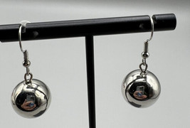 Jewelry Earrings SilverTone Round Bead 55mm Dangle 1&quot; Pierced Silicon Back  Hook - £3.95 GBP