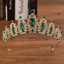 Baroque Retro Green Crystal Costume Jewelry Sets Rhinestone Crown Choker Necklac - £32.51 GBP