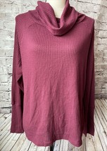 Bobeau Womens Top M Cowl Neck Waffle Weave Long Sleeve Burgundy Pullover - $12.12