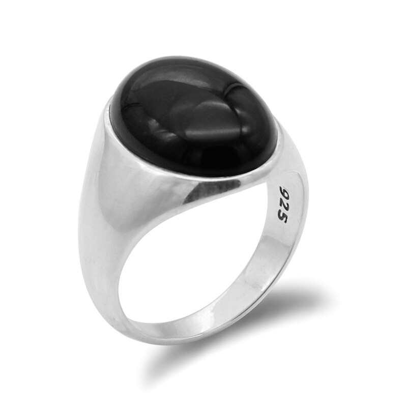 925 Sterling Silver Men Ring with Black Natural Onyx Stone Ring for Men Women Tu - £37.87 GBP
