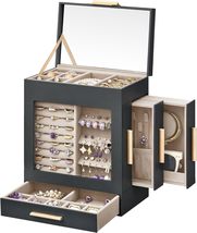 Jewelry Box,5 Tier Jewelry Box, 12.9 x 20 x 24.7 cm, Slate Gray &amp; Metallic Gold  - £239.00 GBP